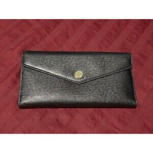 Michael Kors Saffiano Leather Tri-Fold Wallet Black Gold Snap